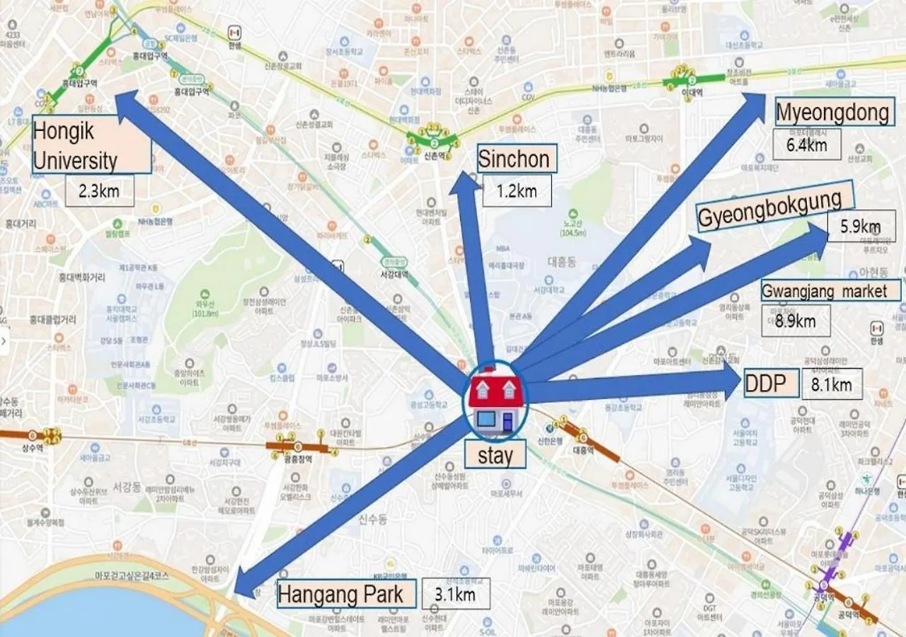 Hongdae&Sinchon 10Min Cozy House With 2 Bedrooms Séoul Appartement